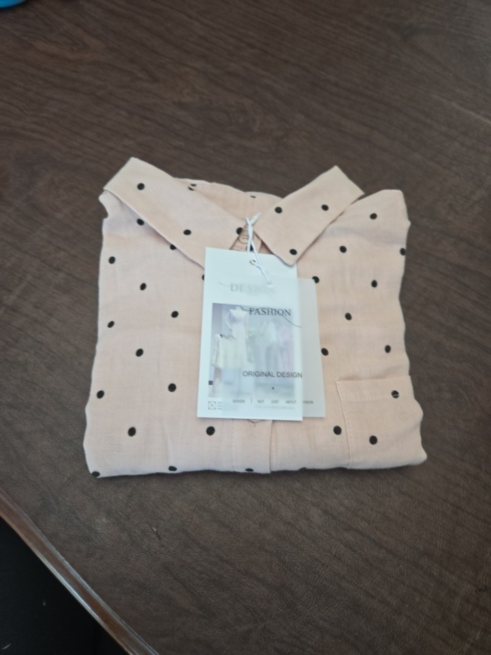 Womens L - Polka Dot Button-Up Collared Shirt - Pink/Black - Linen Feel